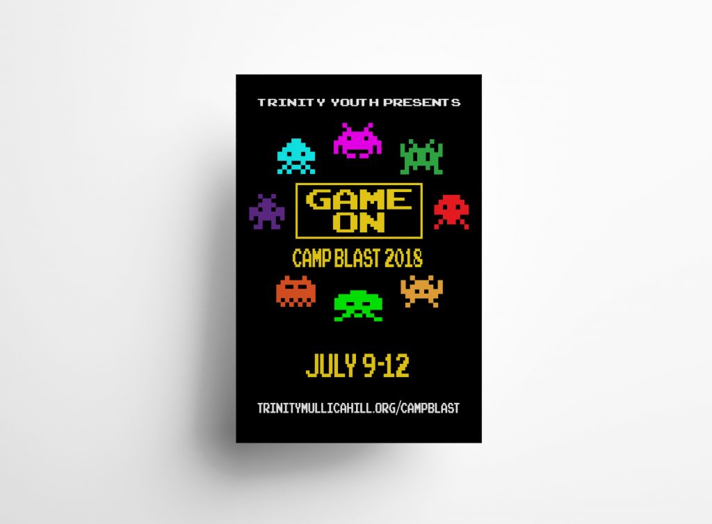 pixelated classic video game characters poster design mockup