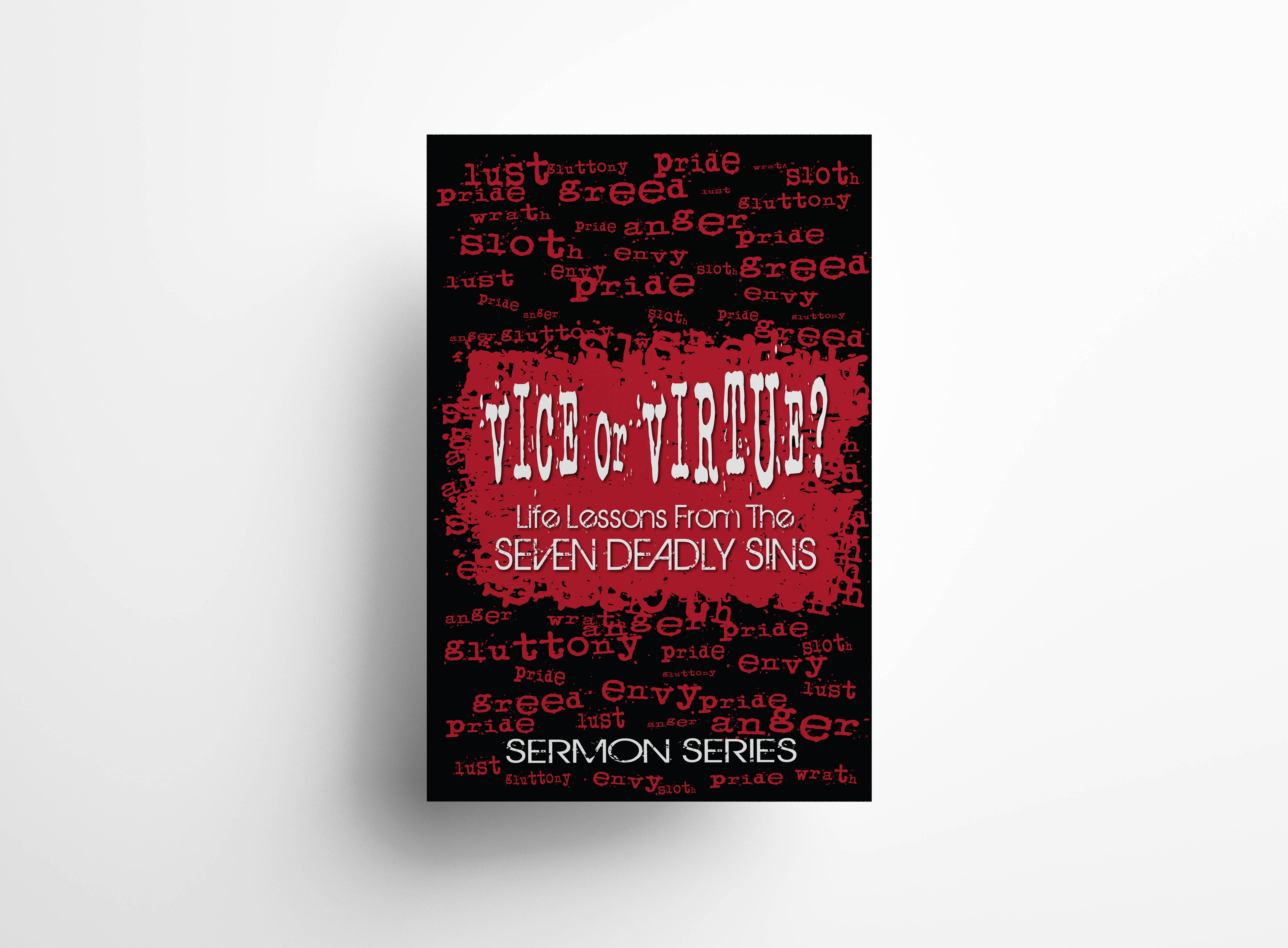 seven deadly sins poster design with lots of typography 