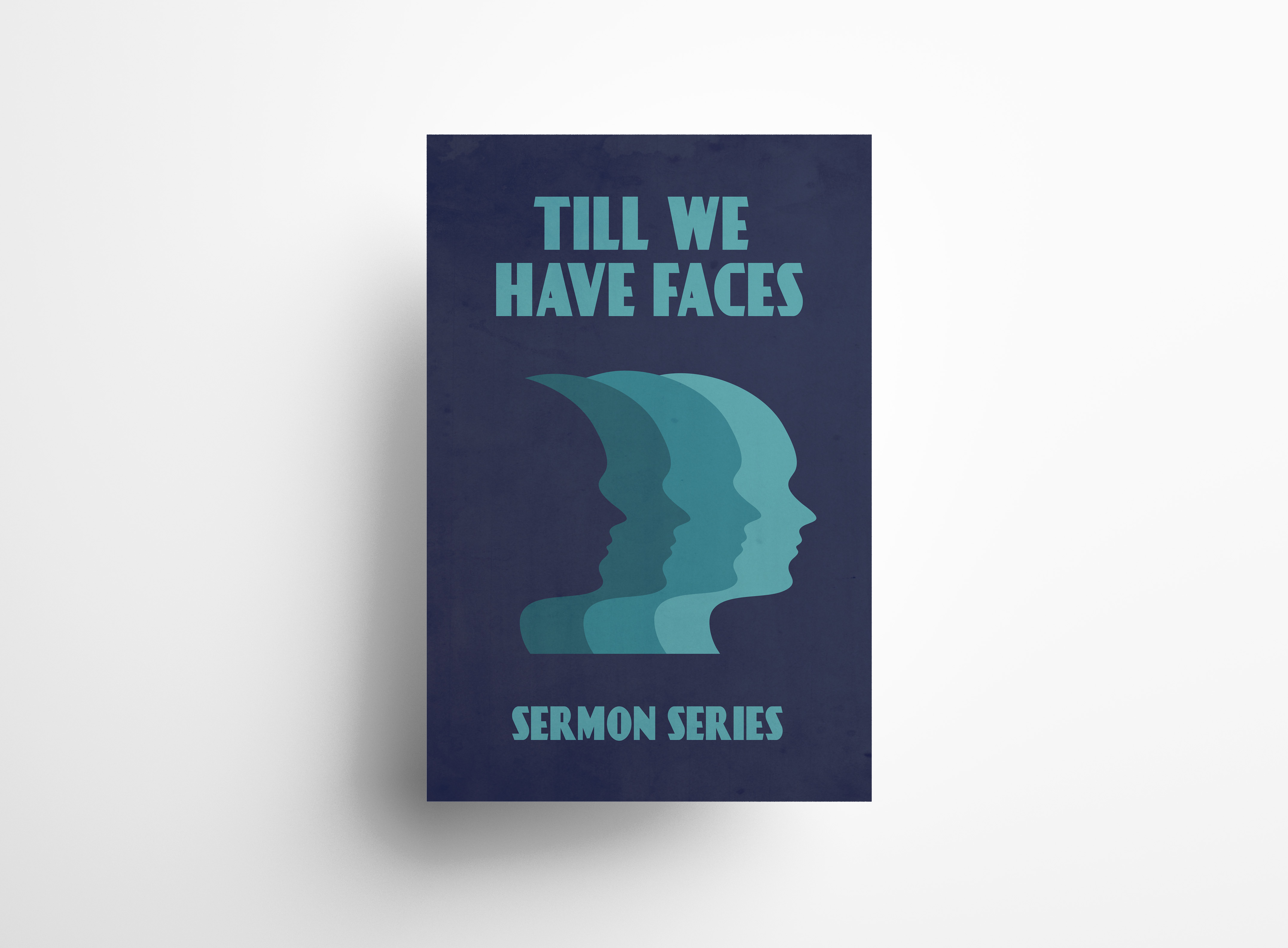 silhouette blue shade of faces poster mockup