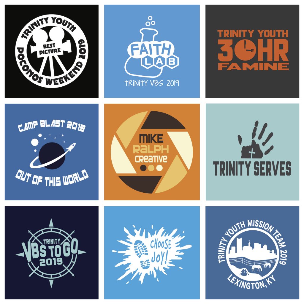 collage of t-shirt logo designs