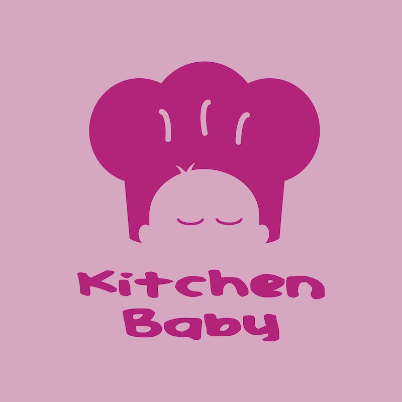 baby head with chef hat on pink backdrop