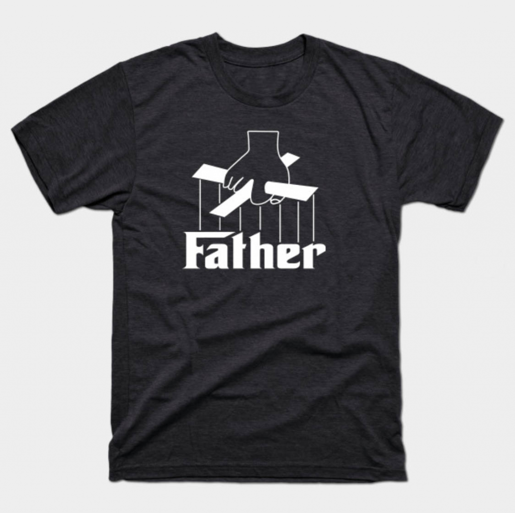 Godfather movie parody logo design on black t-shirt mockup