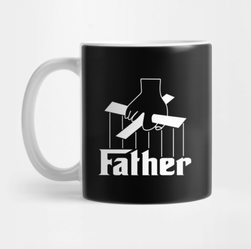 Godfather movie parody logo design on black mug mockup