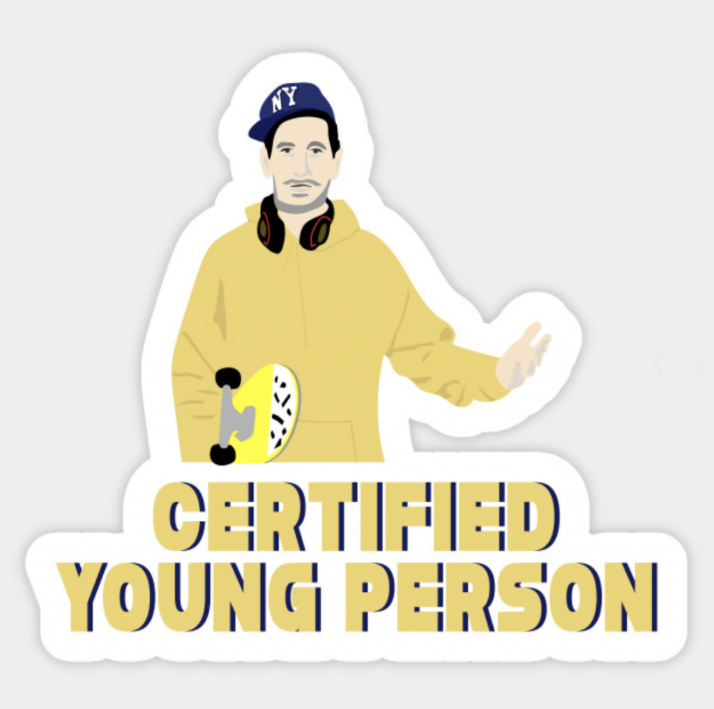 person holding skateboard illustration on sticker mockup