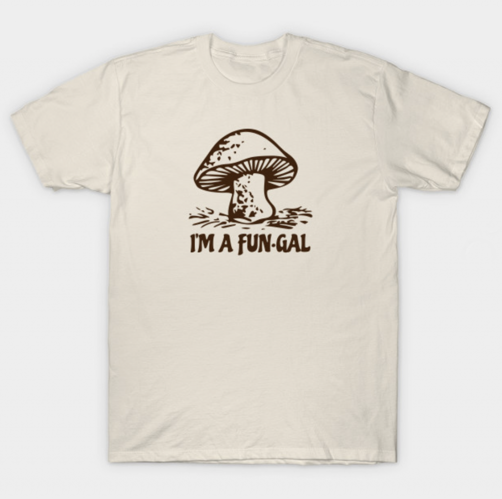 mushroom graphic on cream t-shirt mockup