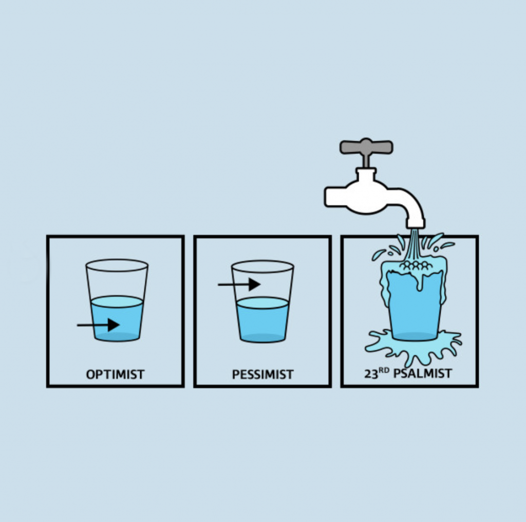 classes of water with faucet illustration on light blue background