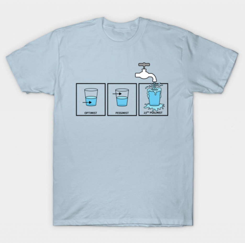 classes of water with faucet illustration on light blue t-shirt mockup