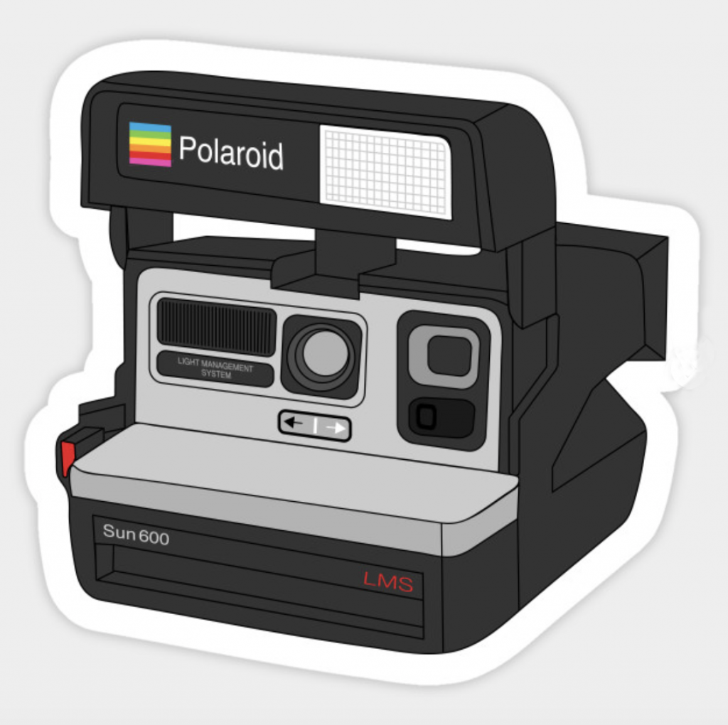 Polaroid camera illustration on sticker mockup