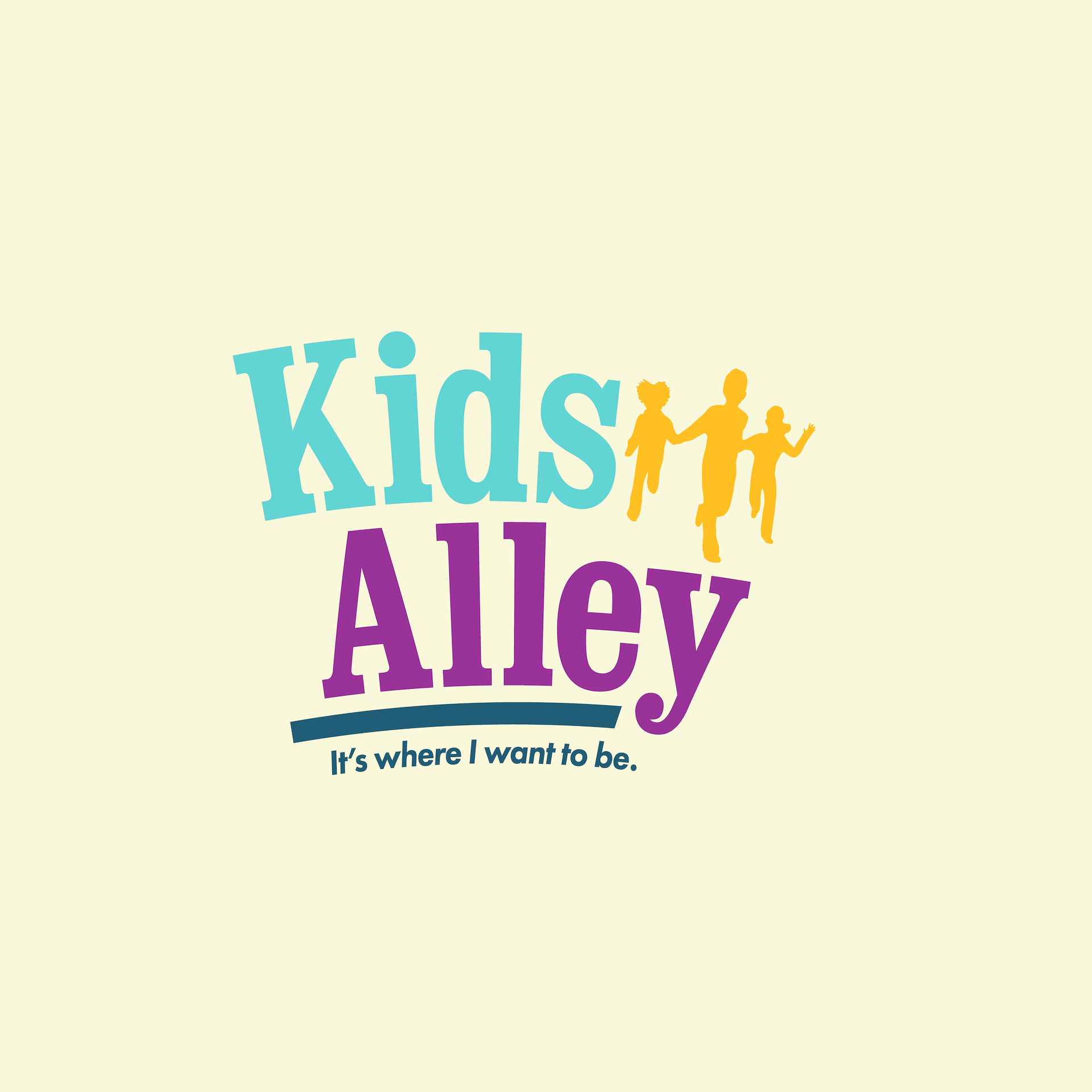 colorful text title with yellow silhouette of children holding hands on tan background