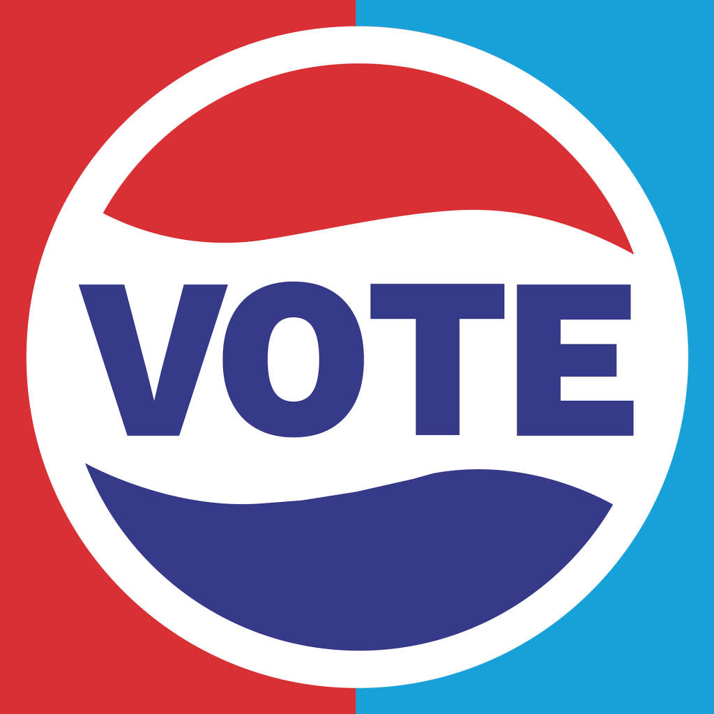 vote text on red and blue circle design