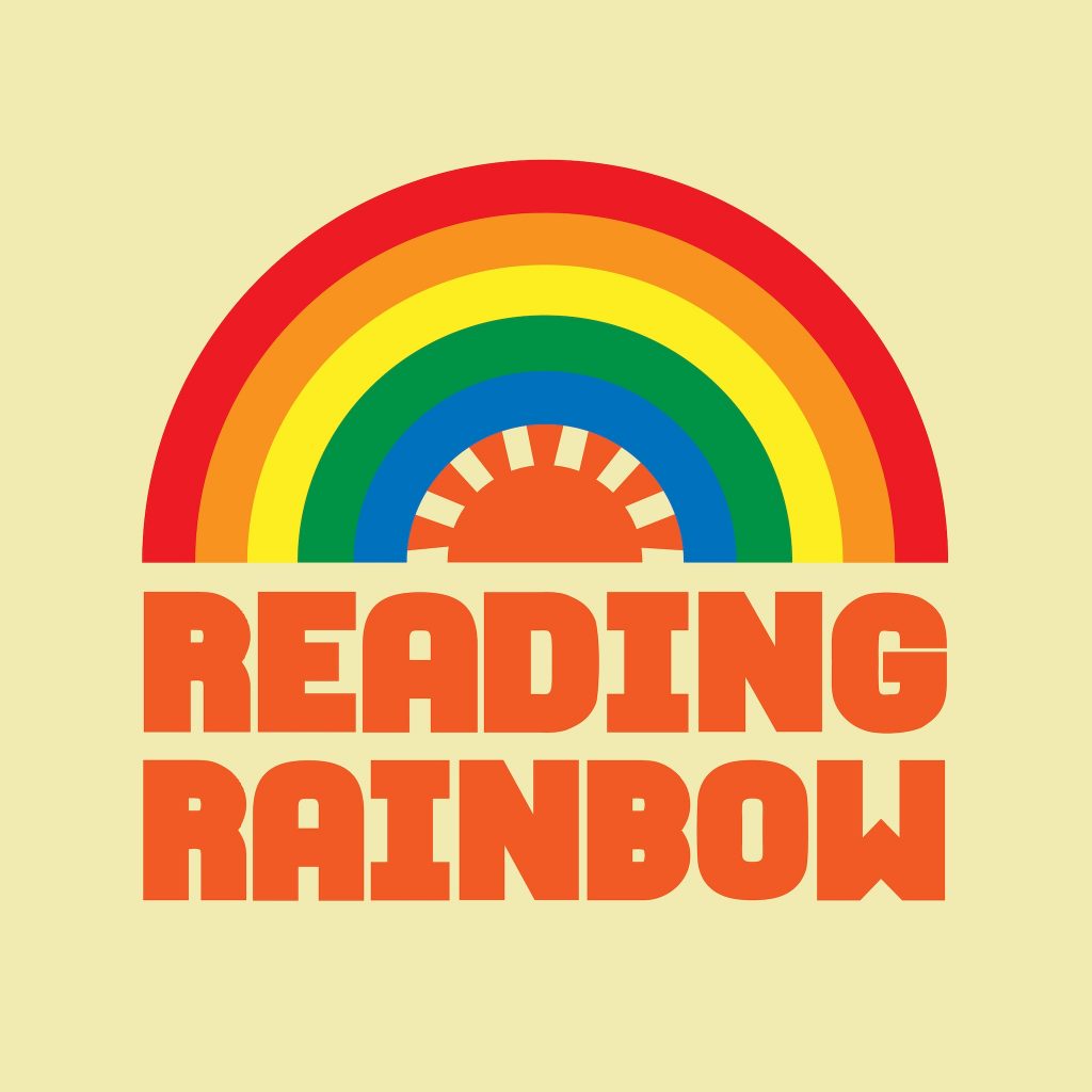 Rainbow logo with text.